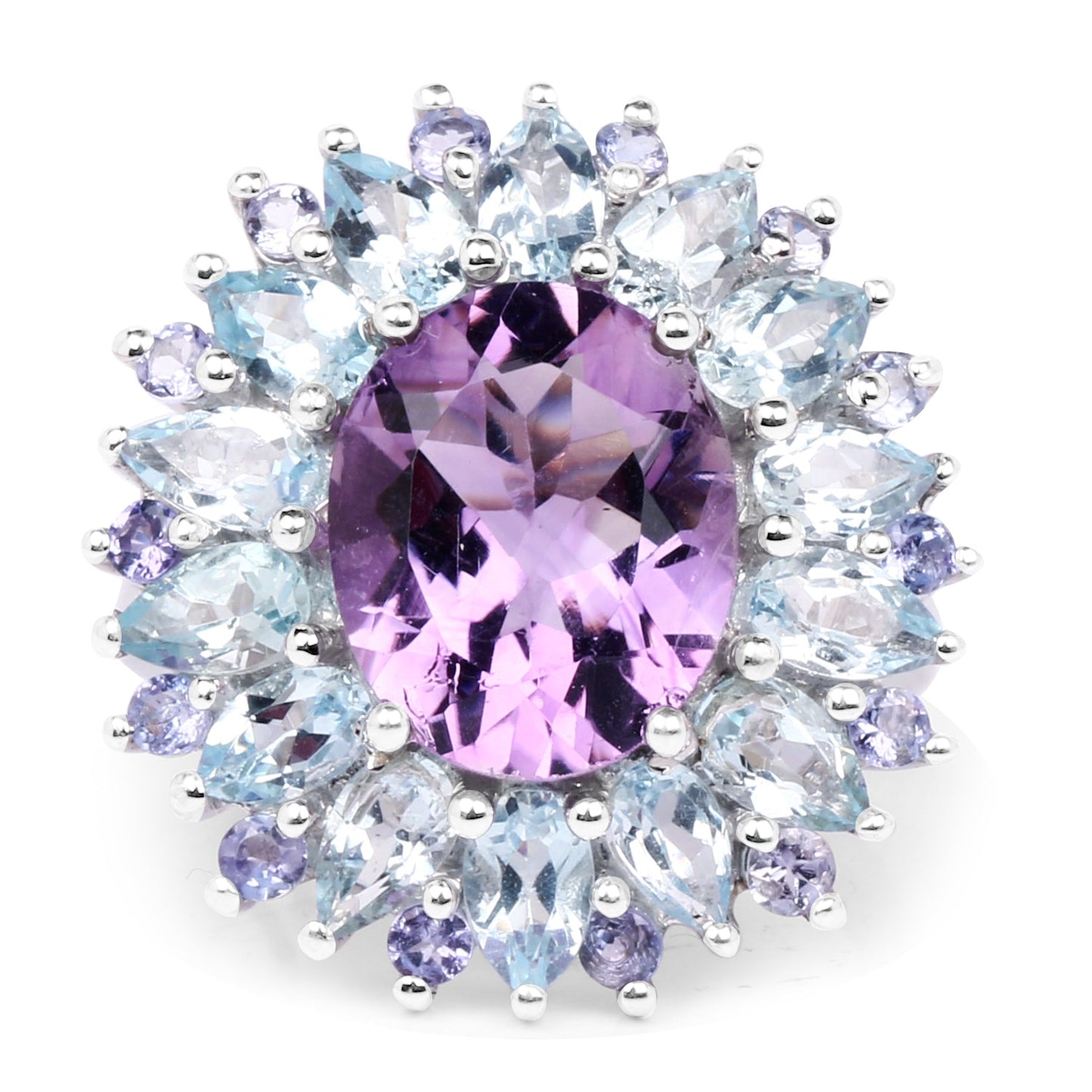 "7.79 Carat Genuine Amethyst, Blue Topaz and Tanzanite .925 Sterling Silver Ring