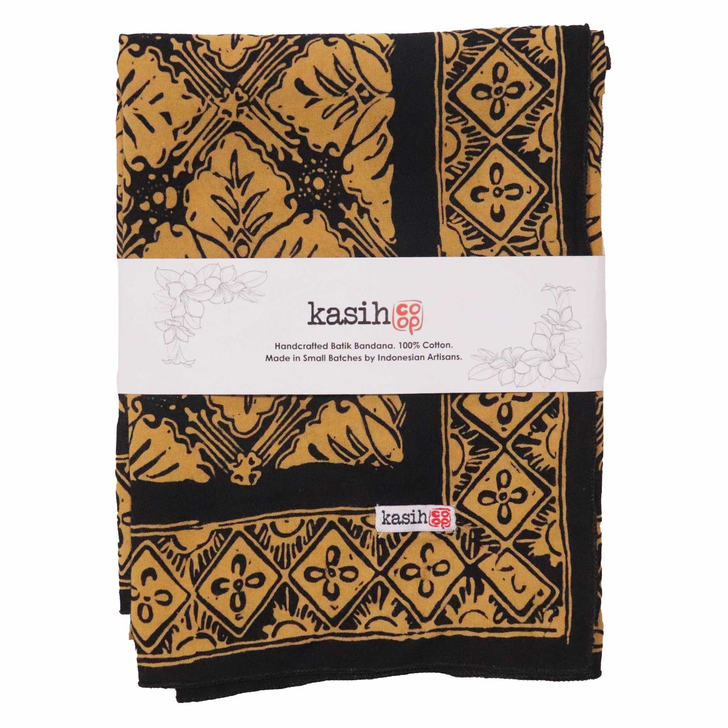 Large 39", Hand Dyed Batik Bandana, Harvest, Brown Black, Oversized, XL