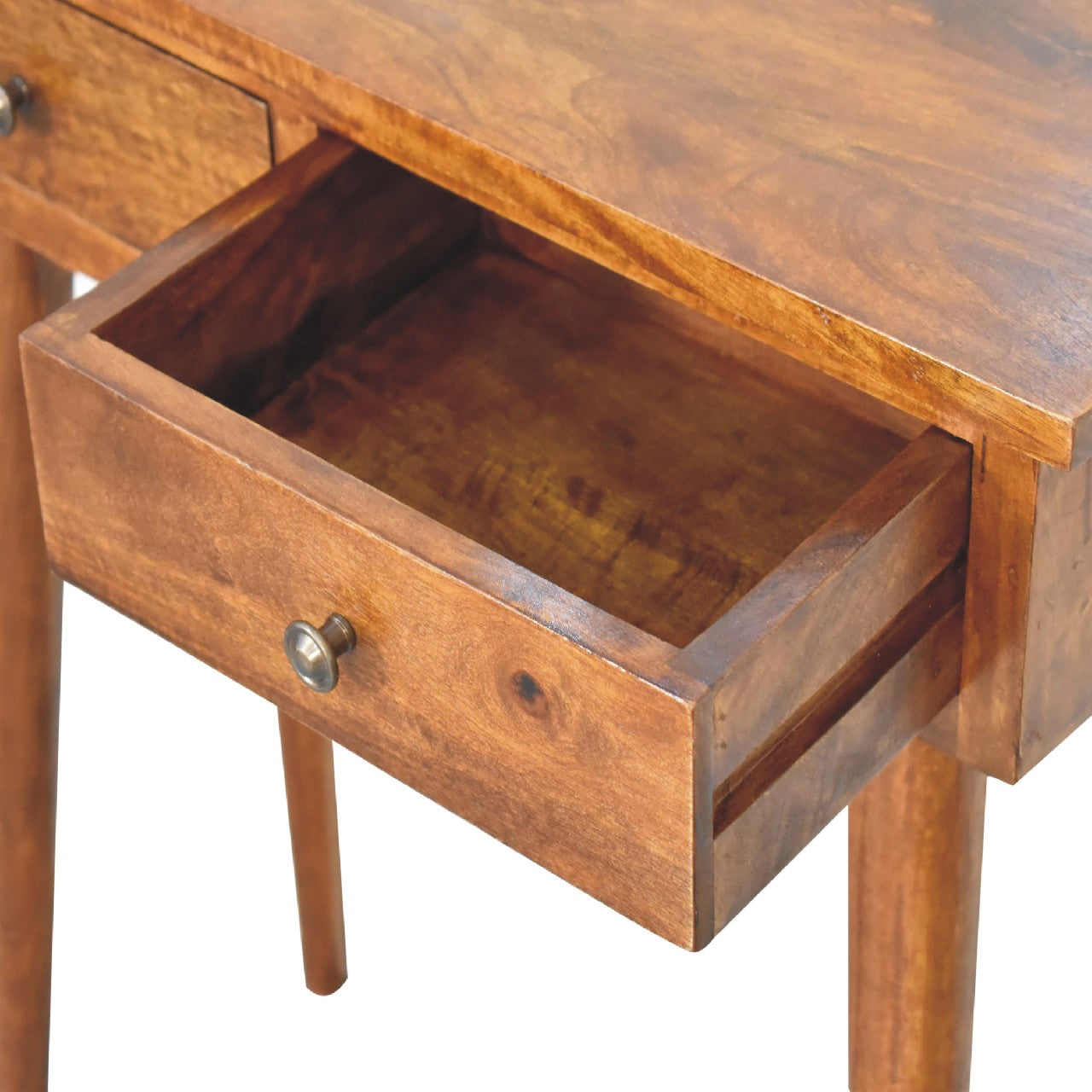 Solid mango wood Mini Chestnut Hallway Console 2 Drawers, Brown
