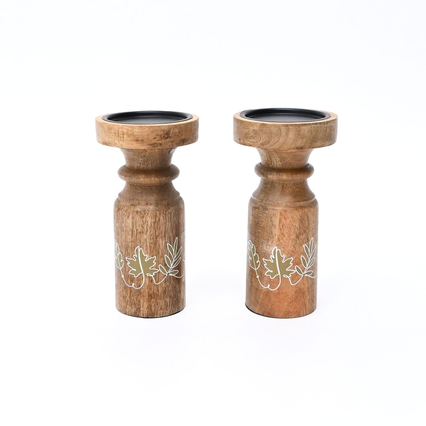 Pillar Candle Holder Set of 2 | Natural Finish | Mango Wood