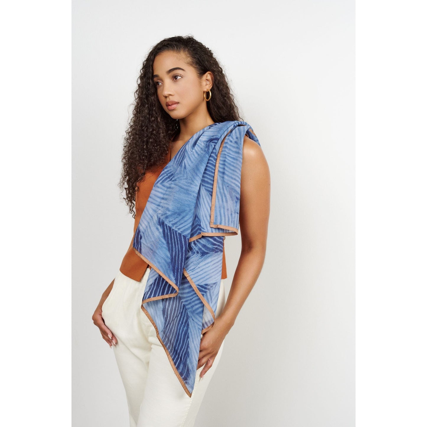 Samu Indigo Hand Printed Shibori Silk Chiffon Scarf