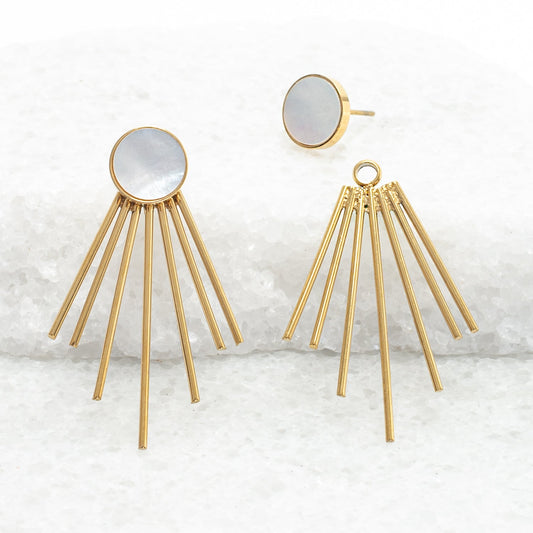 Caroline Mother of Pearl Stud & Fringe Earrings