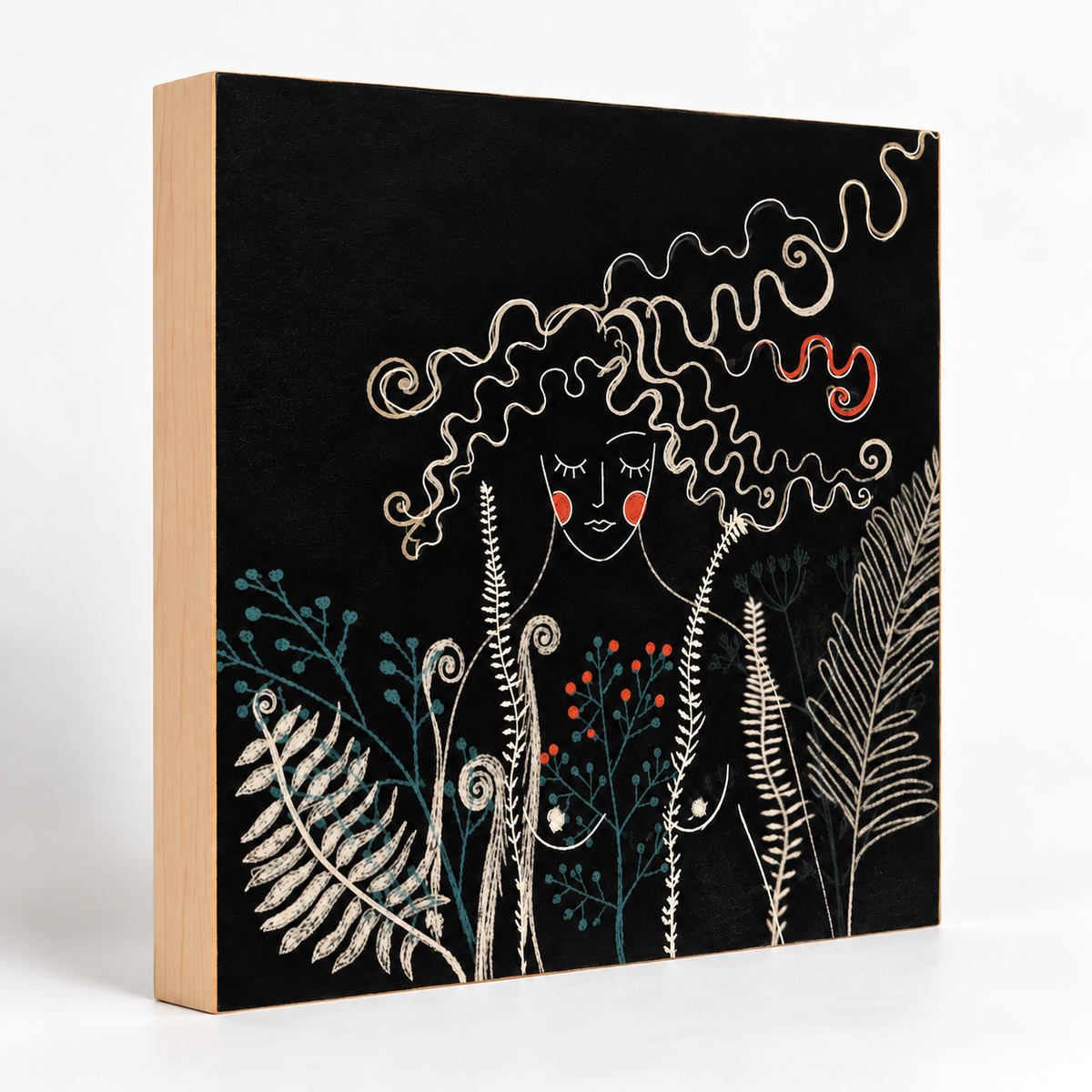 Wilderness Is Me: Feminine Nude Art Print on Board, Woman in a Night Forest