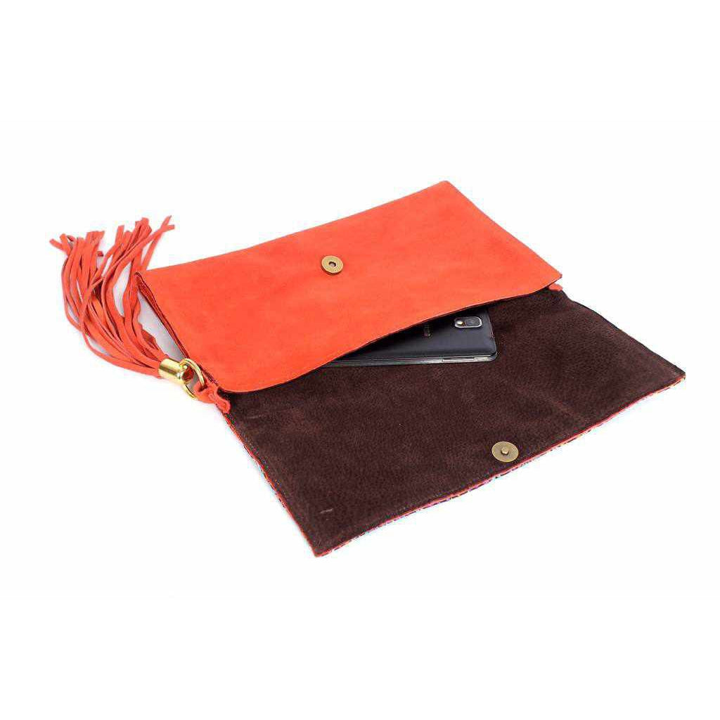 Leather Clutch with Geometric Embroidery Bag - Thailand