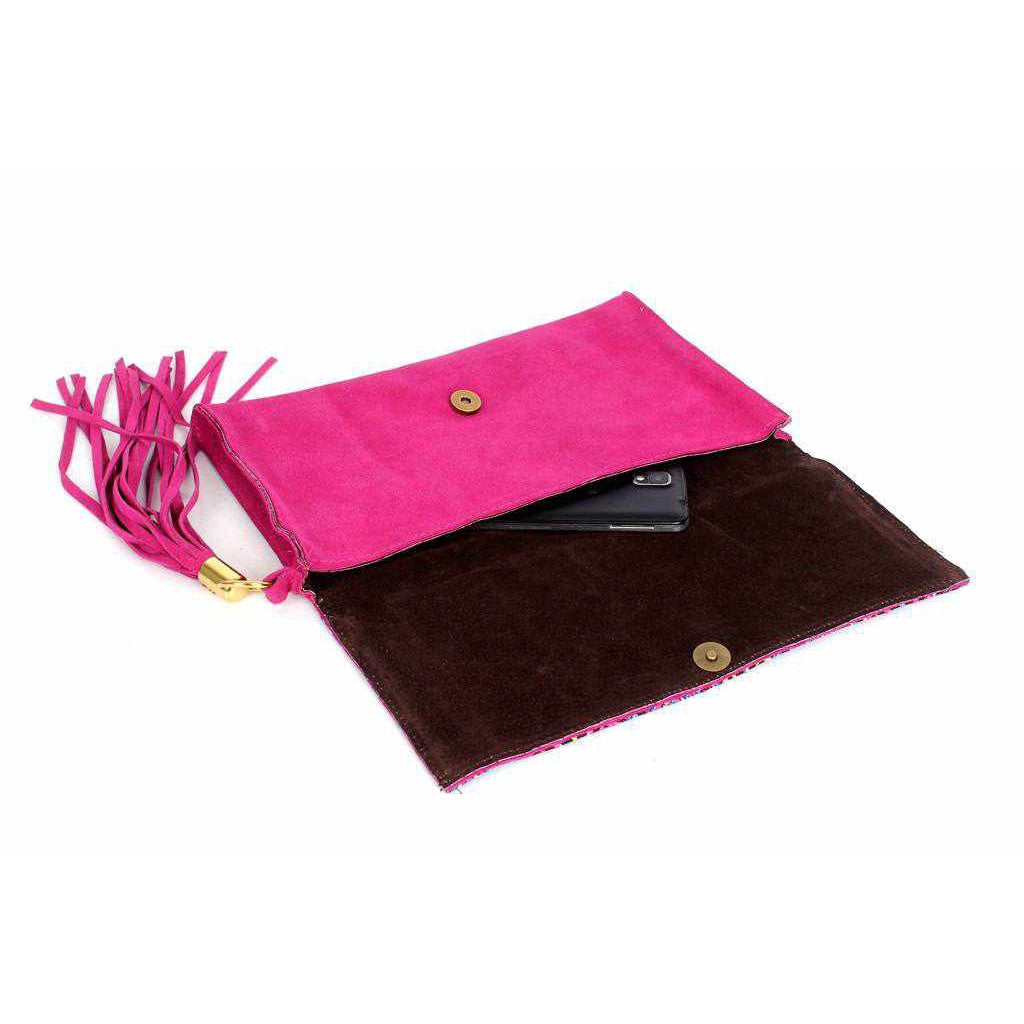 Leather Clutch with Geometric Embroidery Bag - Thailand