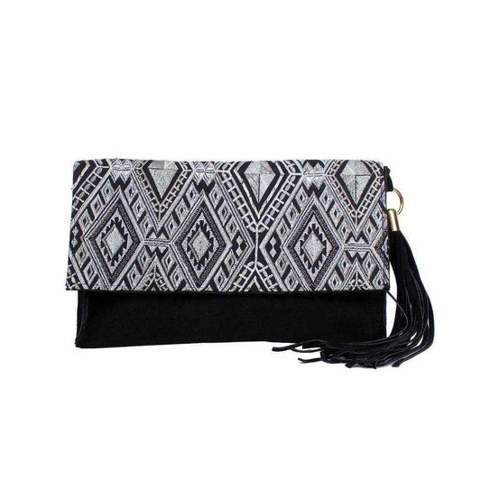 Leather Clutch with Geometric Embroidery Bag - Thailand