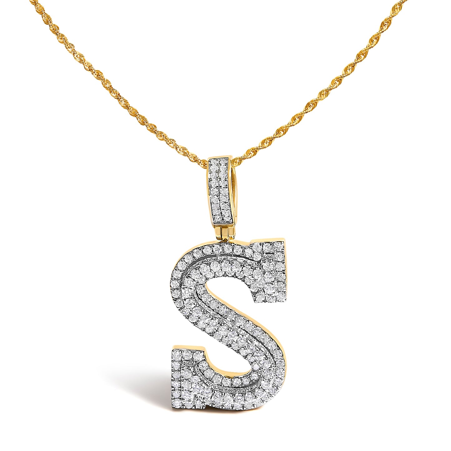 Men's 10K Yellow Gold 1 5/8 Cttw Letter S Initial Pendant Necklace