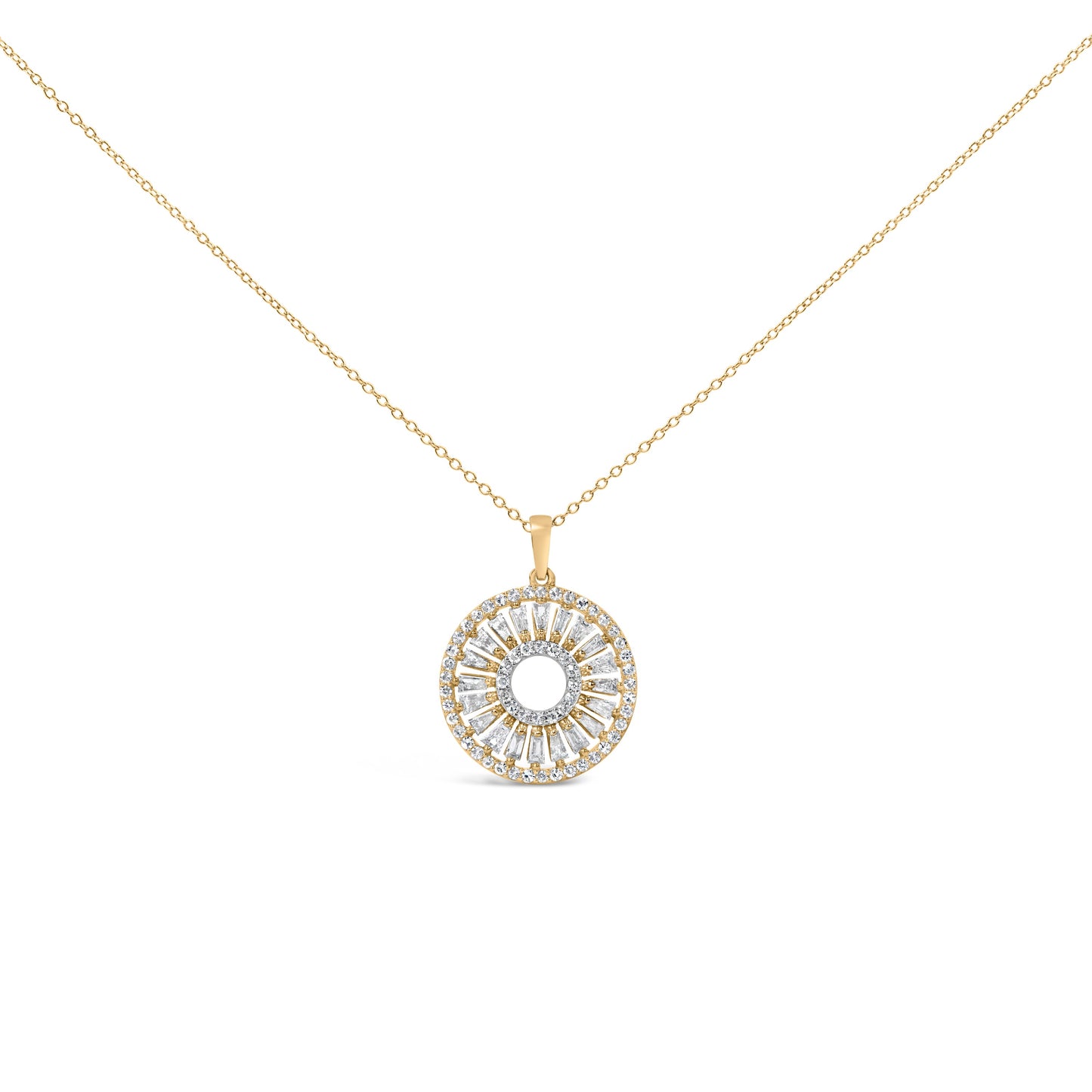 14K Yellow Gold Plated Sterling Silver 1 1/6 Cttw Diamond Sunburst Medallion Pendant Necklace