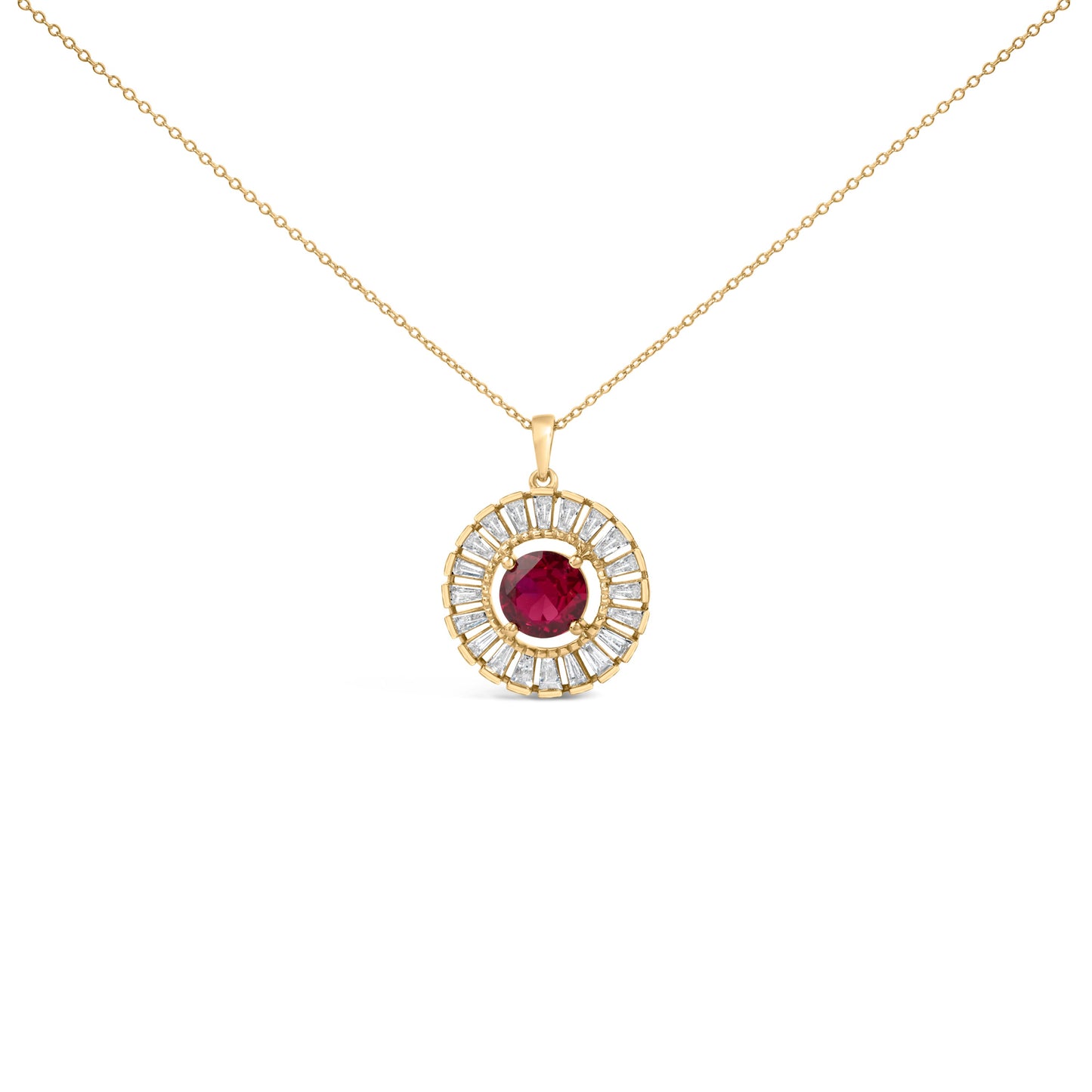 14K Yellow Gold Plated Sterling Silver Created Red Ruby and Diamond Medallion Pendant Necklace