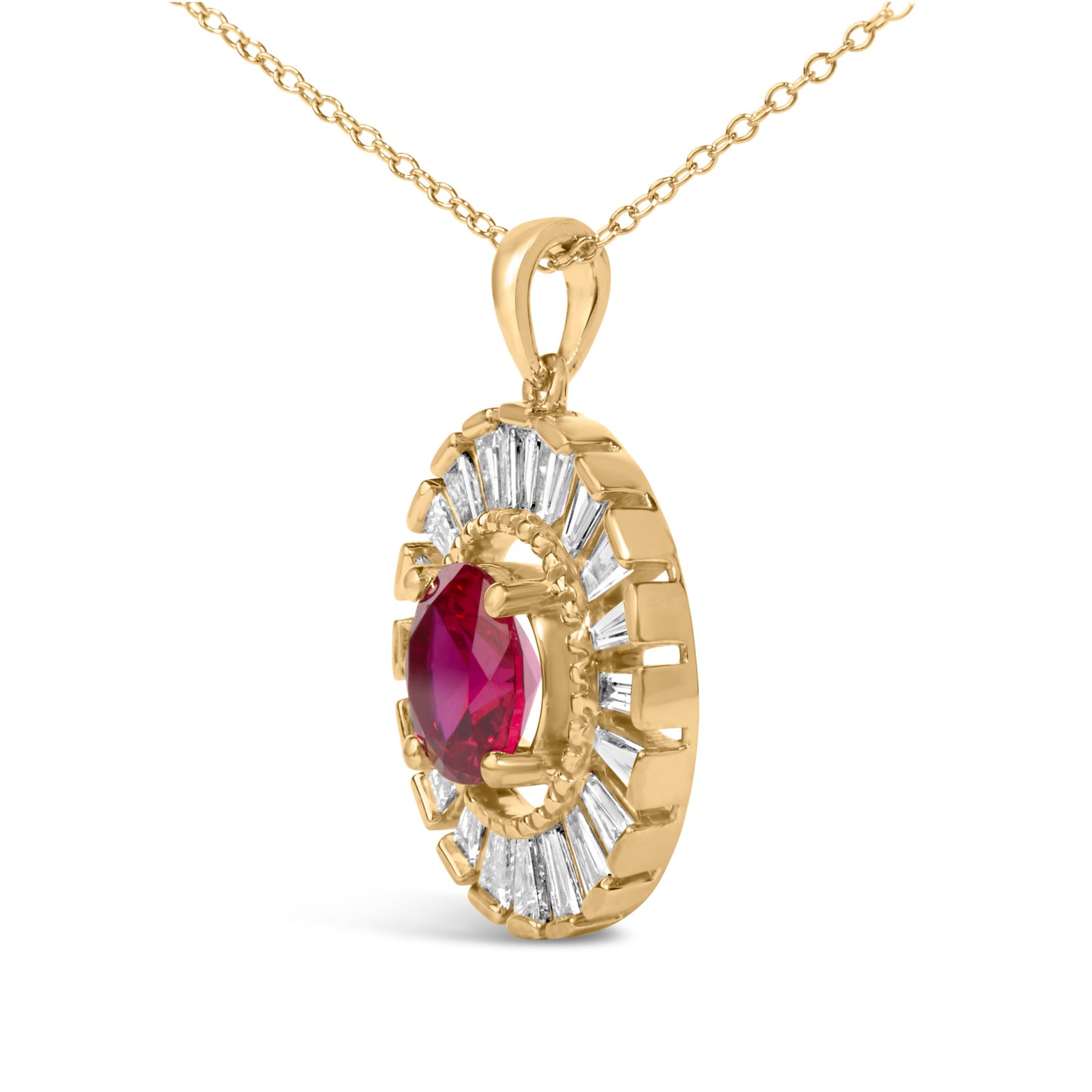 14K Yellow Gold Plated Sterling Silver Created Red Ruby and Diamond Medallion Pendant Necklace