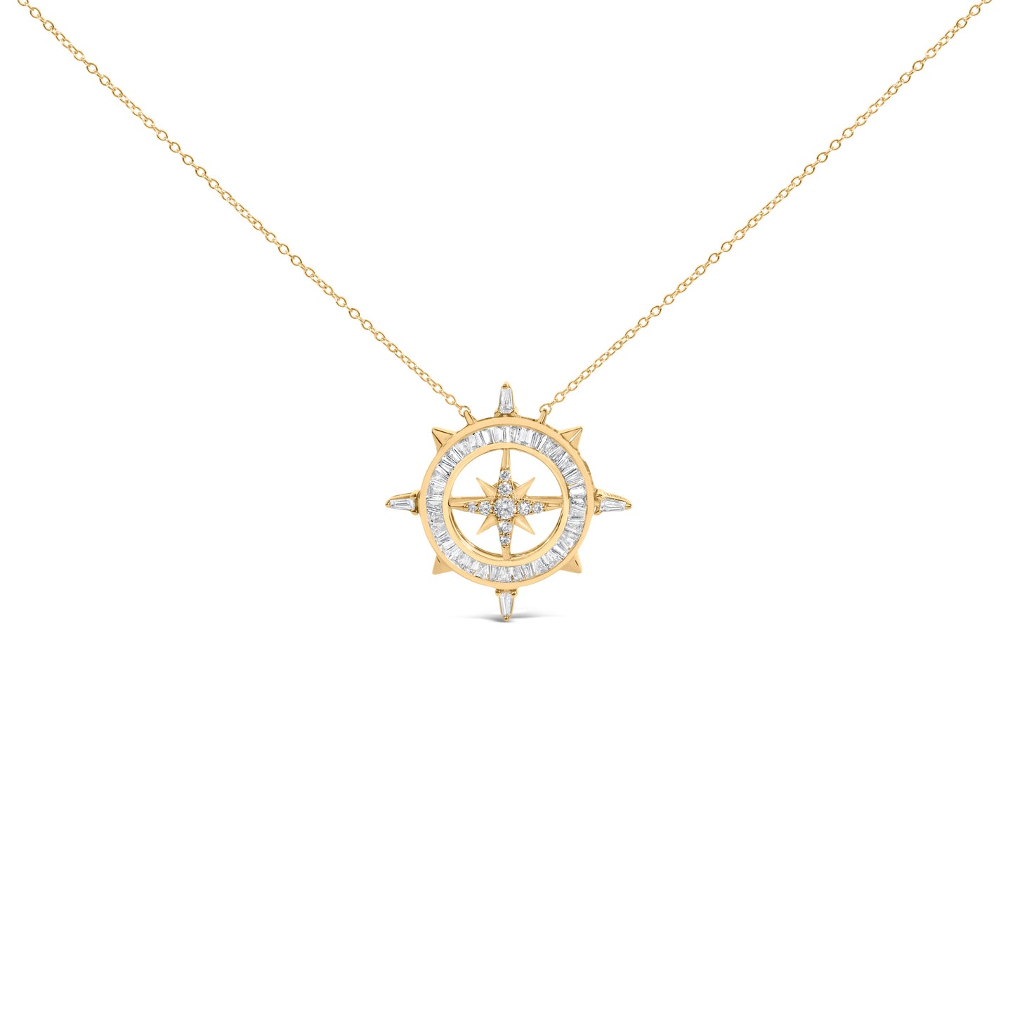14K Yellow Gold Plated Sterling Silver 1.0 Cttw Diamond Compass Pendant Necklace