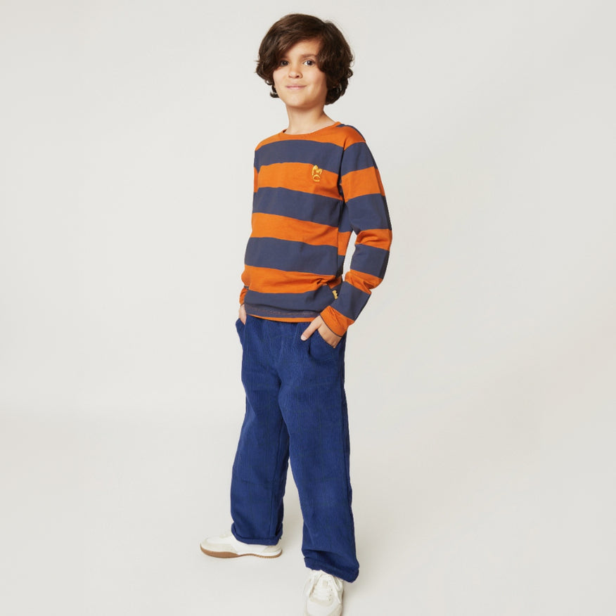 Chestnut & Navy Rugby Stripe Long Sleeve T-Shirt