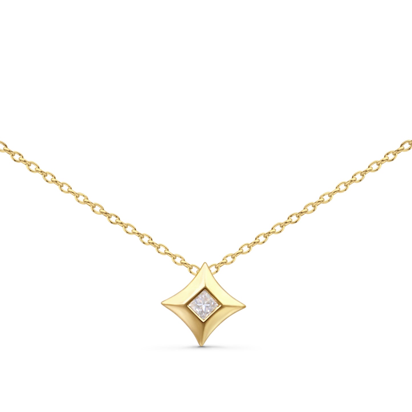 10K Yellow Gold 1/5 Cttw Bezel Set Princess Diamond Kite Shaped Solitaire Pendent Necklace