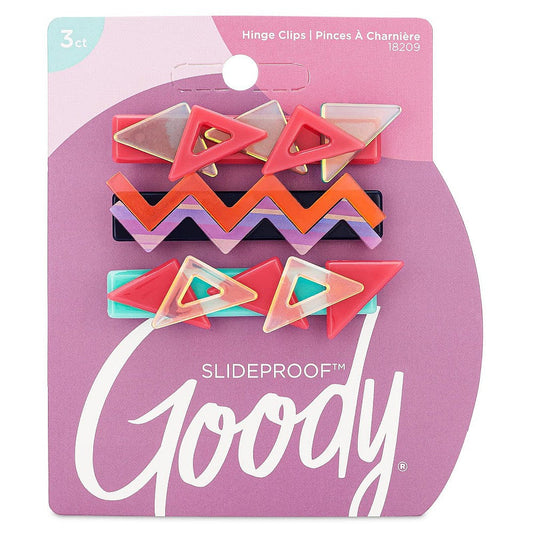 Goody Slideproof Hair Snap Clips - 3 Count, Assorted Nostalgia - Just Snap Into Place - Hinge Clips Suitable For All Hair Types - Pain-Free Hair Accessories For Women And Girls - All Day Comfort
