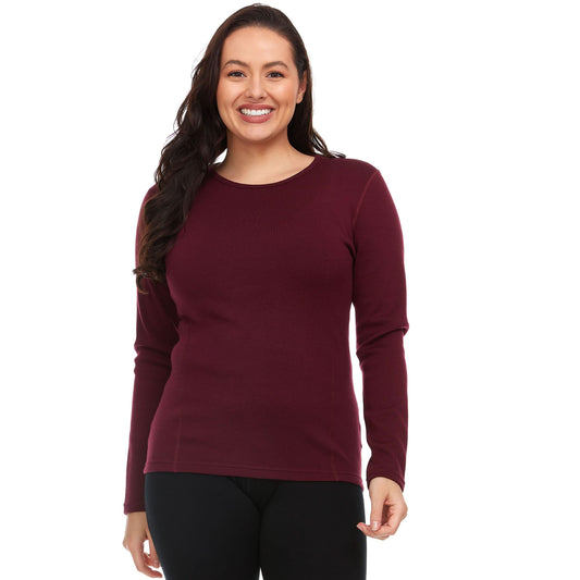 Heavyweight Women's Wool Crew Top Thermal Base Layer - 100% Merino Wool
