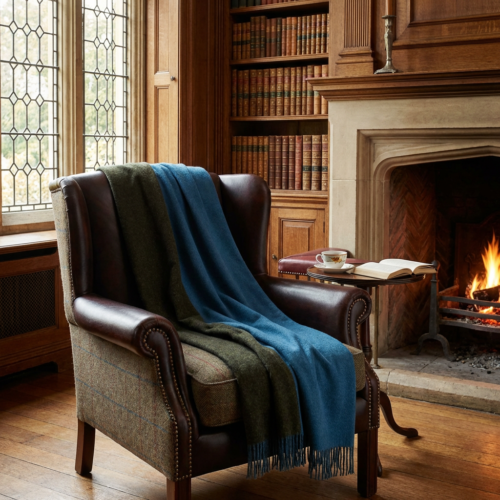 Highland Tweeds Reversible Double Cloth Throw (Sea/Green) - Osadia Concept Store