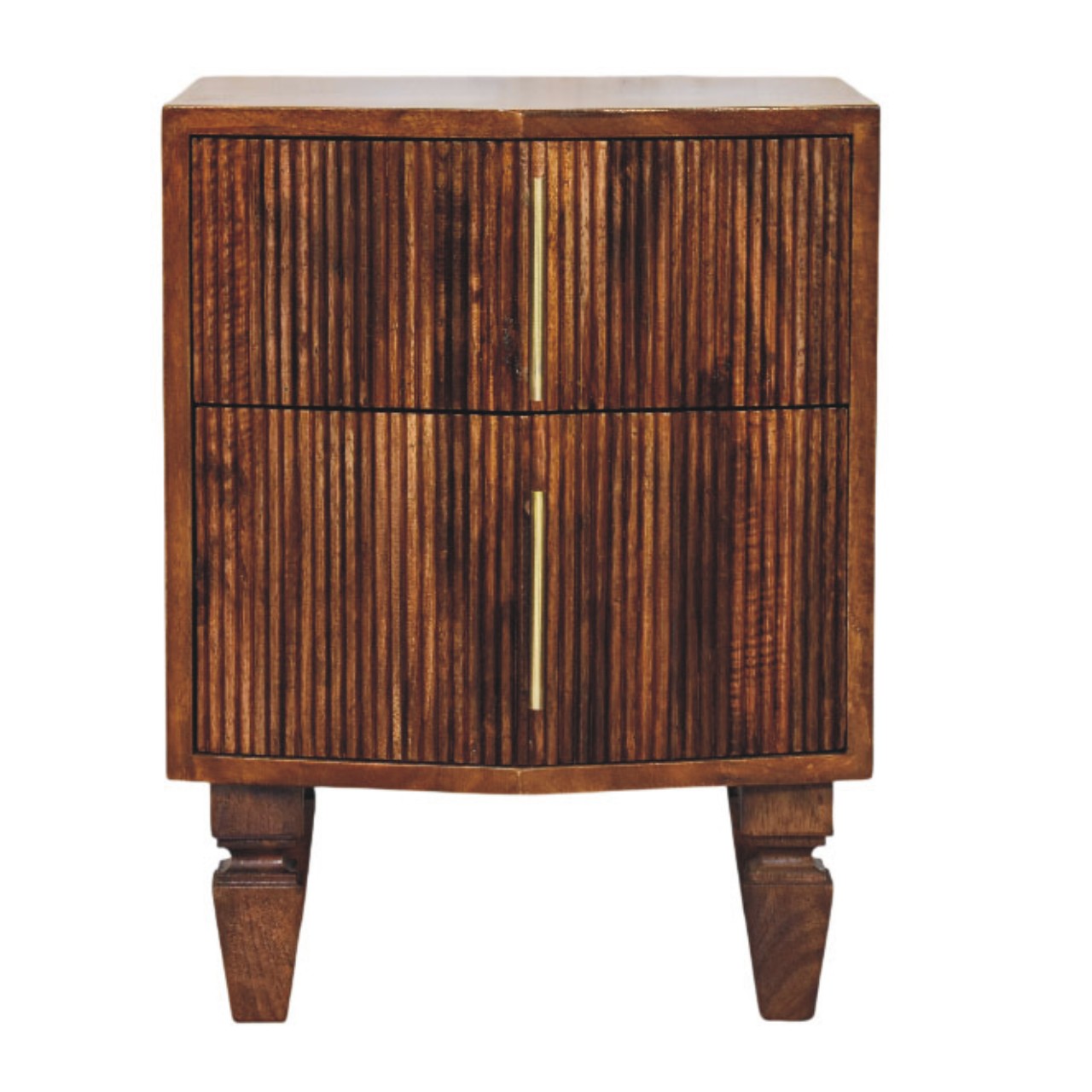 Solid Wood Harper Ribbed Chestnut Bedside 2 Drawers Brown