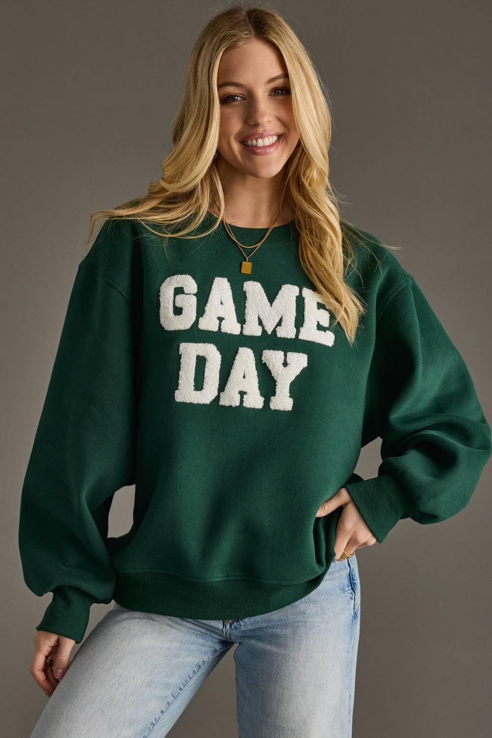 Green Game Day Terry-Embroidered Sweatshirt