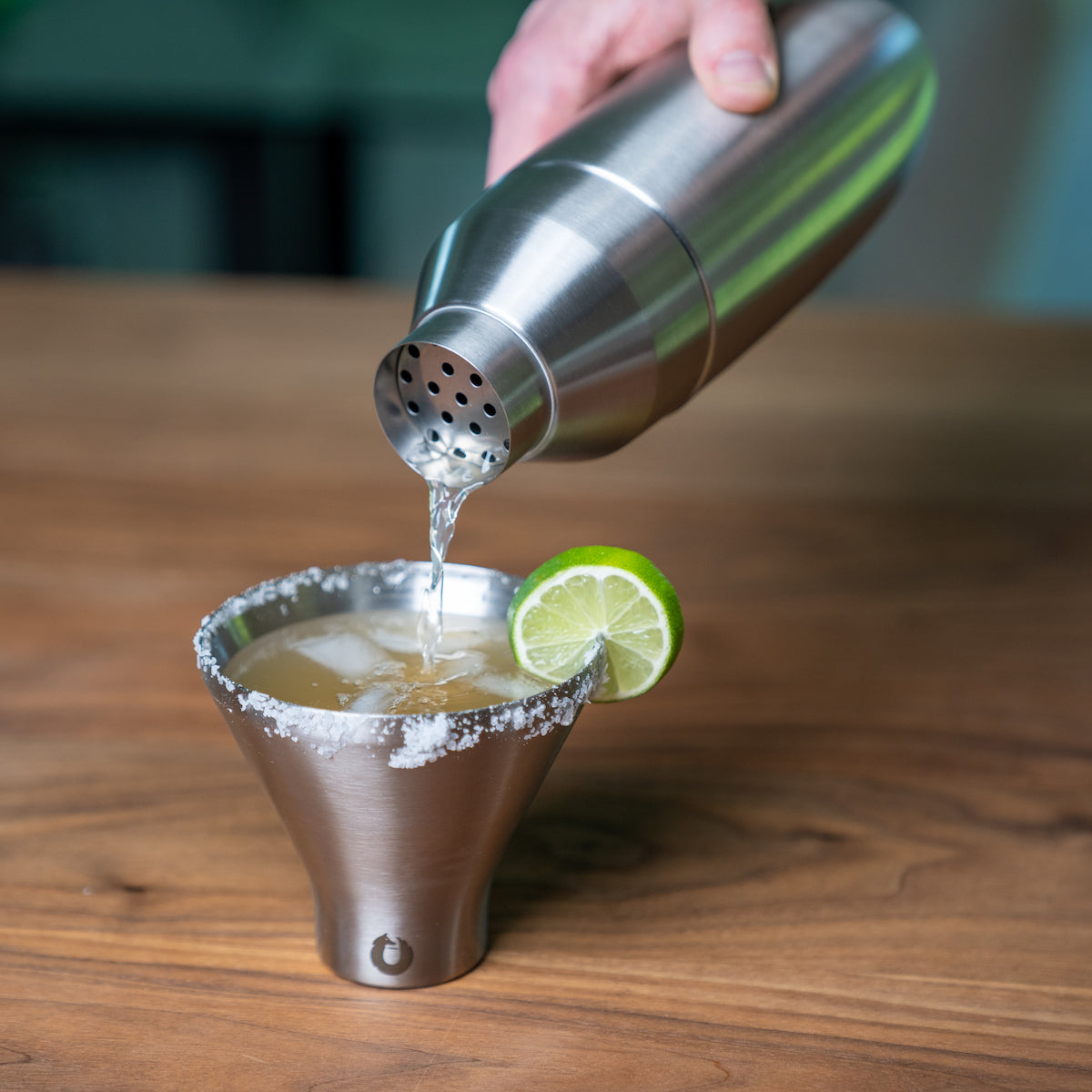 Stainless Steel Cocktail Shaker and Martini Glass Set, Steel