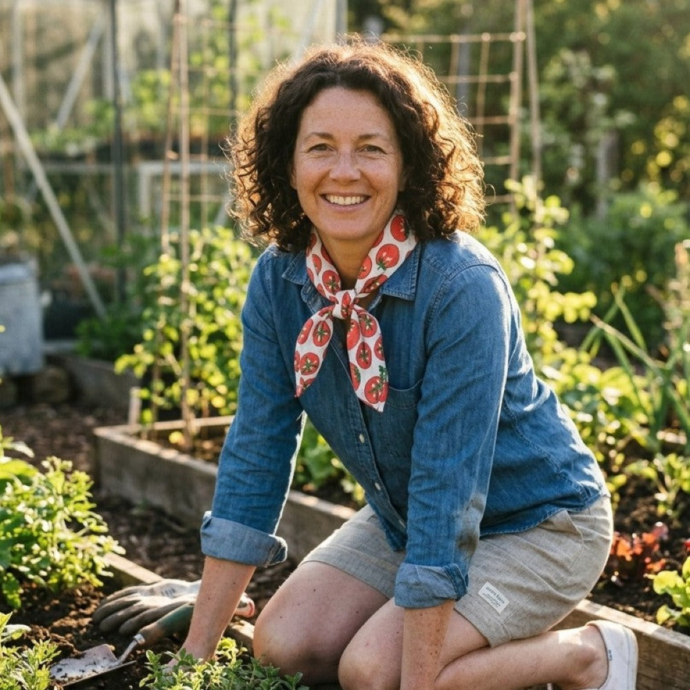 Bandana Scarf - Tomato White Square