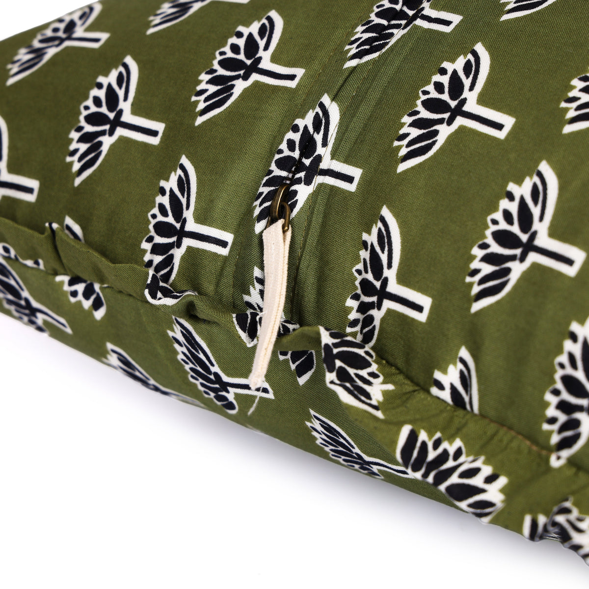 Block-Printed Pillow Cover | 20x20 Ruffled Cotton, Hidden Zipper