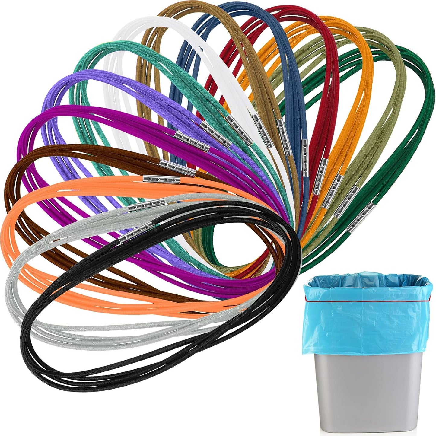 Elastic Rubber Bands for 30-64 Gallon Garbage Can, Colorful (14 Colors, 59")