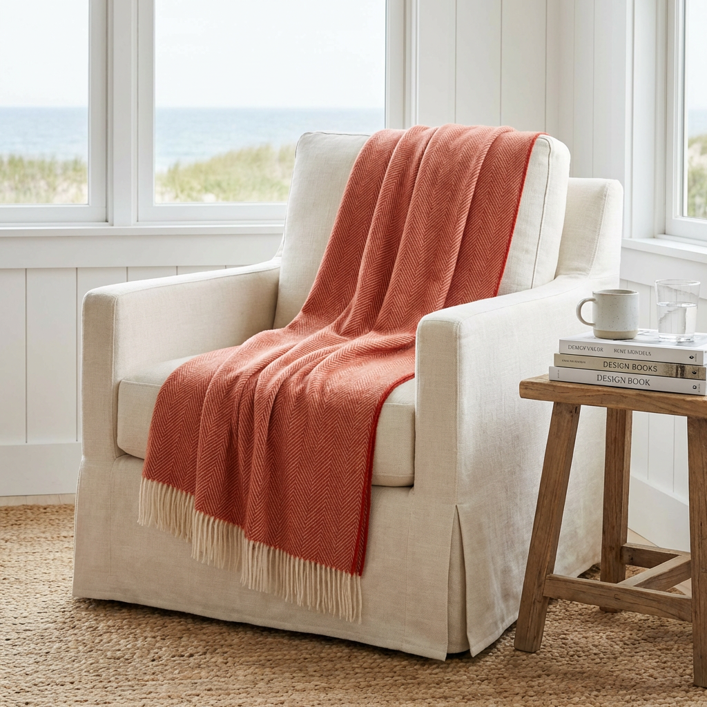 Southampton Home Merino Wool Herringbone Throw (Melon) - Osadia Concept Store