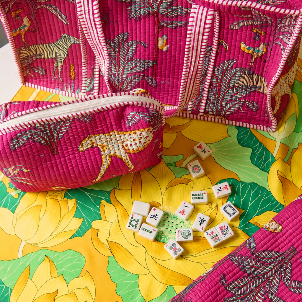 Jungle American Mahjong complete set pink (tiles and racks included)