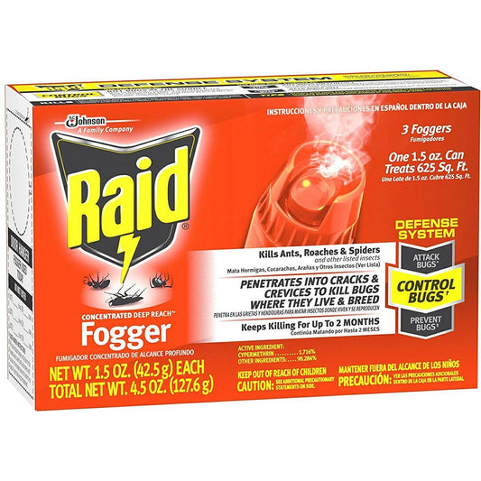 Raid Concentrated Deep Reach Fogger, 1.5 Oz Aerosol Spray, 3/Pack, 12 Packs/Carton