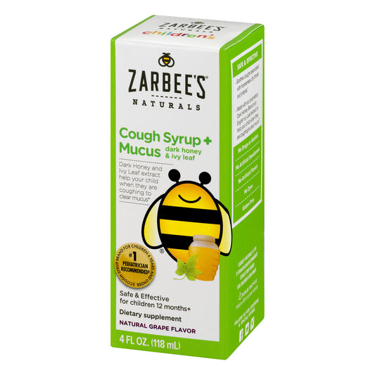 Zarbee's Naturals Children's Dark Honey Ivy Leaf Natural Grape Flavor Cough Syrup Mucus 4 Fl Oz Box