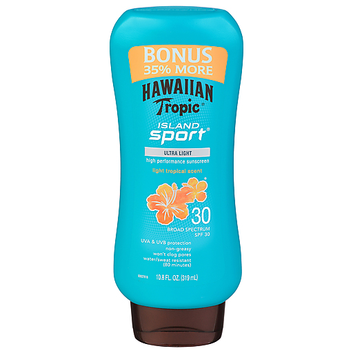 Hawaiian Tropic Island Sport Broad Spectrum SPF 30 Light Tropical Scent High Performance Sunscreen 10.8 Fl Oz