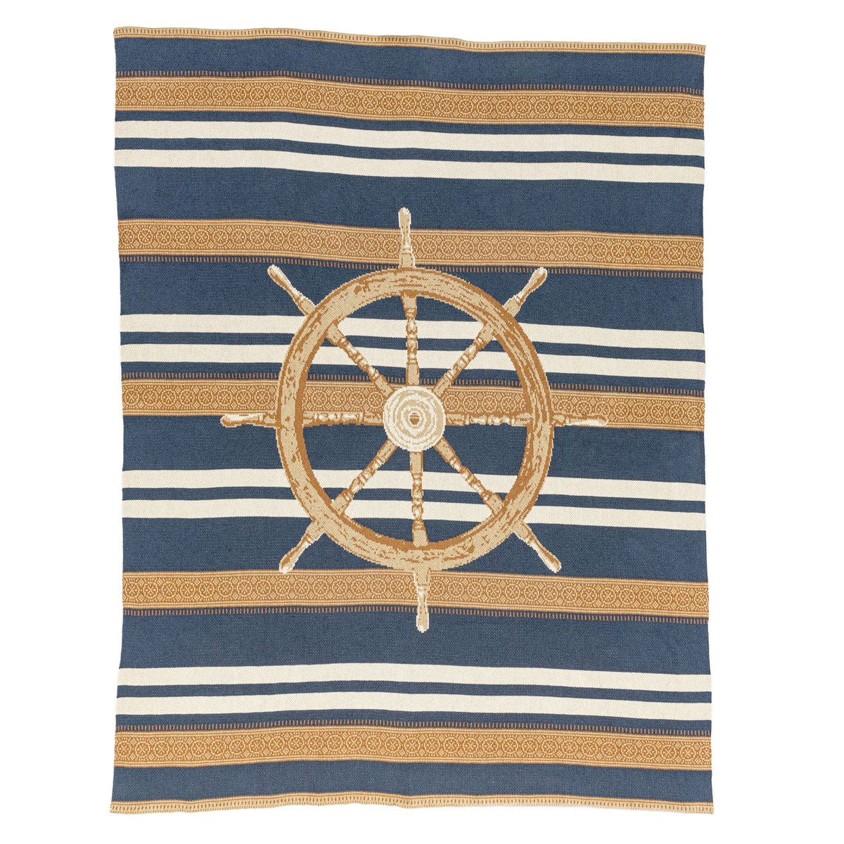 Nautical Captain's Wheel - Cotton Sustainable Knit Traditional Throw Blanket