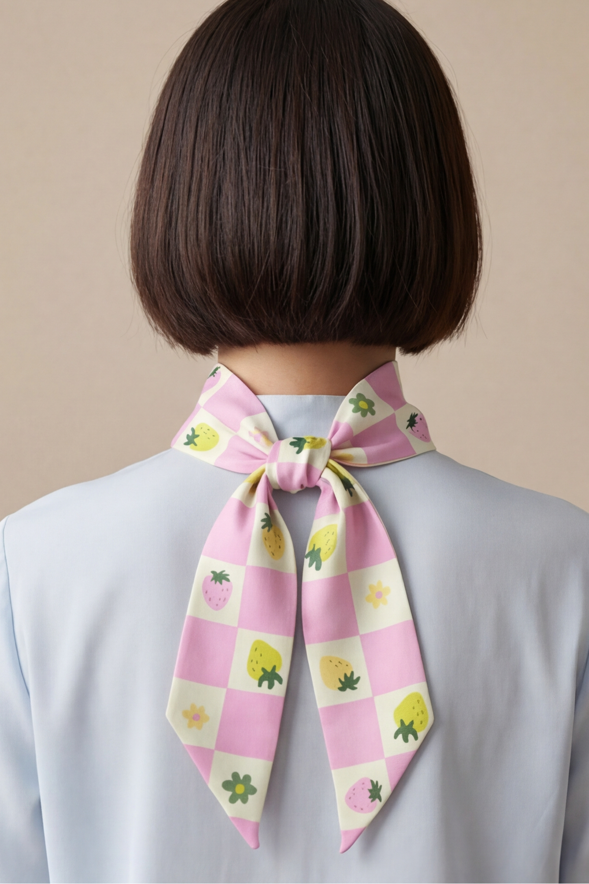 Strawberry Checkers Twilly Ribbon Scarf