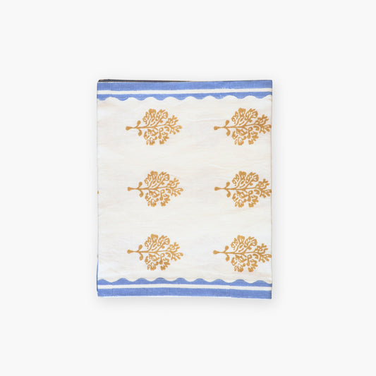 Sara - Pure Linen Hand-Printed Table Runner - Pastel Blue & Butter Yellow