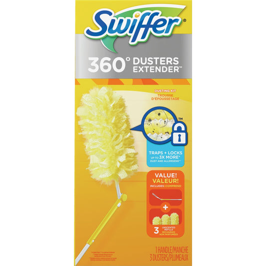 Swiffer Dusters 89114 Heavy-Duty 3' Extendable Handle Starter Kit With 3 Duster Cloth Refills