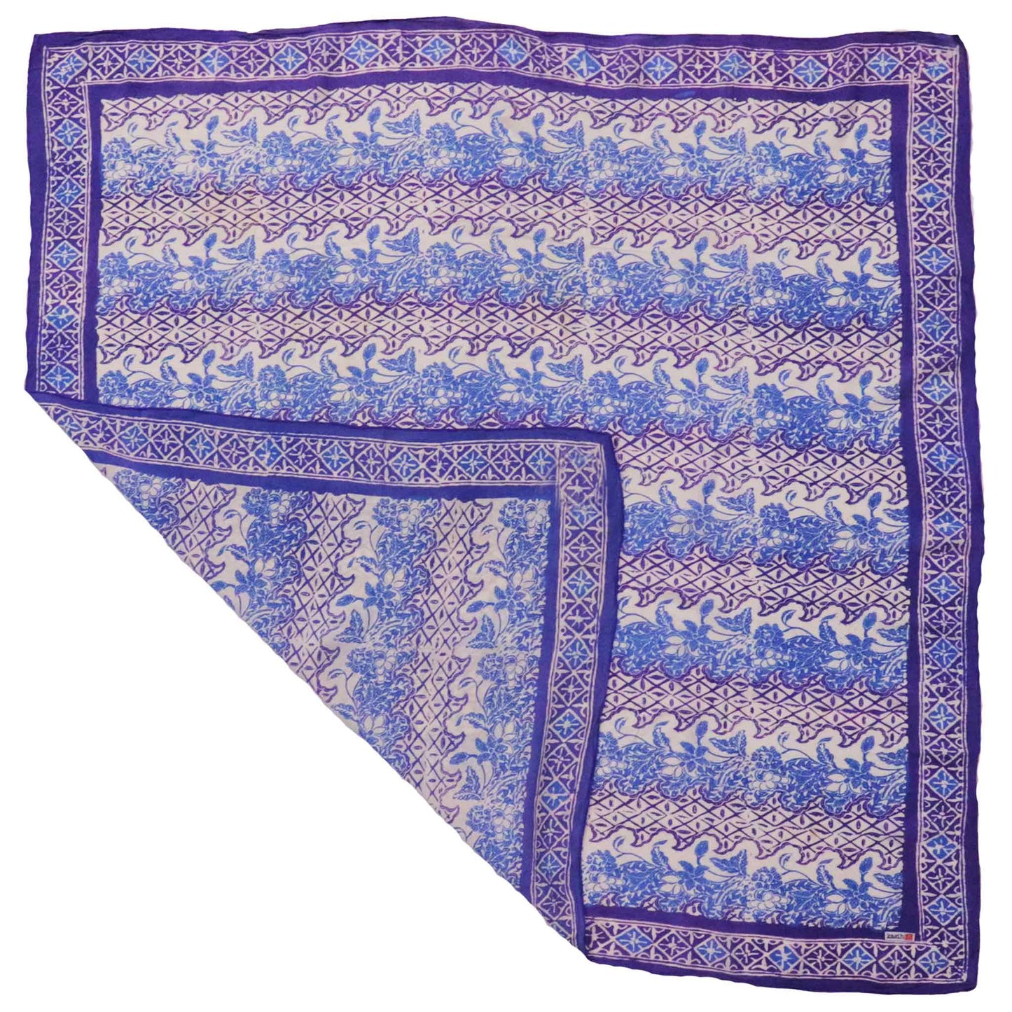 Large 39" Hand Dyed Batik Bandana, Soft Lightweight Cotton, Vines in Navy Blue