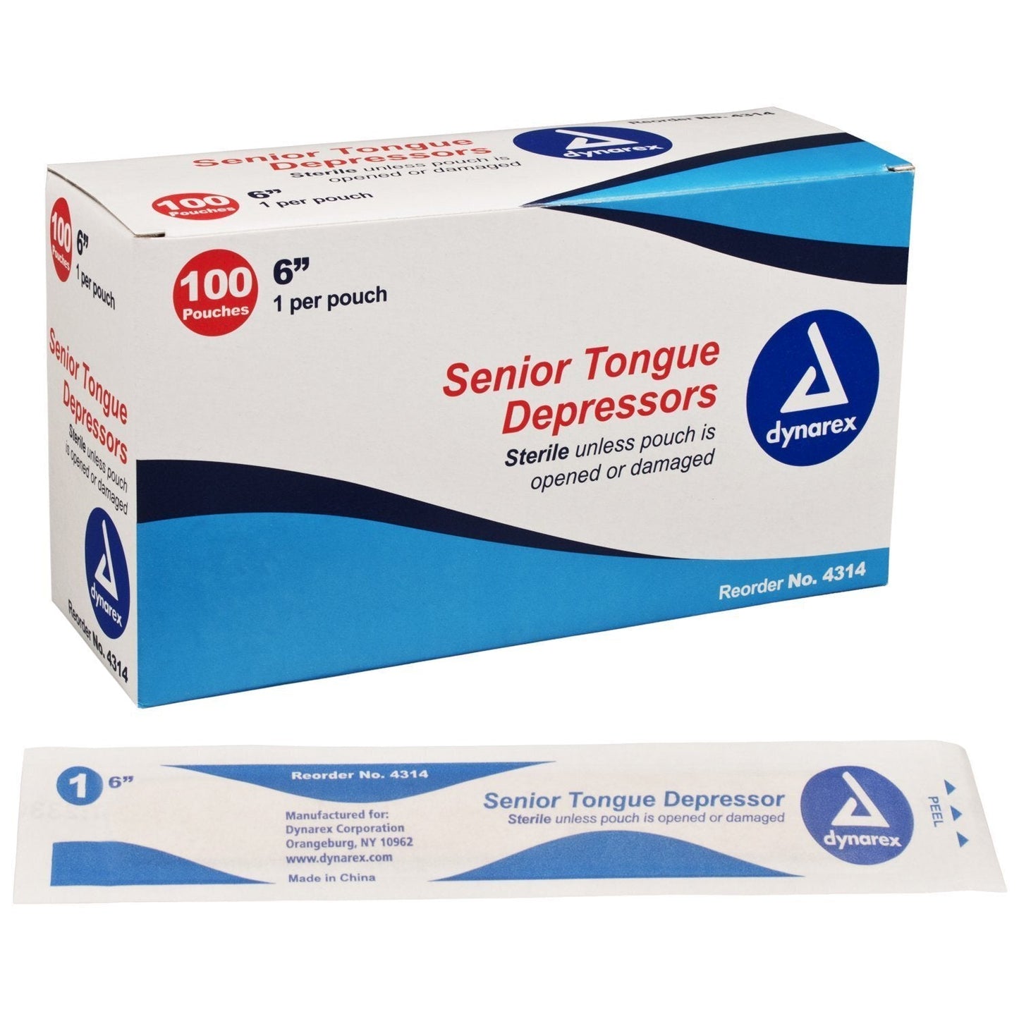 Dynarex Senior Sterile Tongue Depressor, 6 Inches