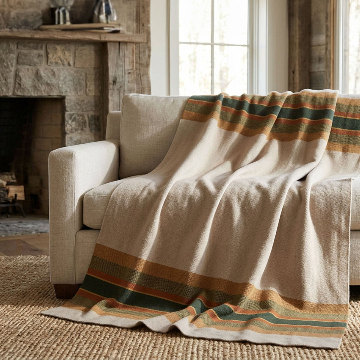 Lodge Stripe - Cotton Sustainable Knit Throw Blanket