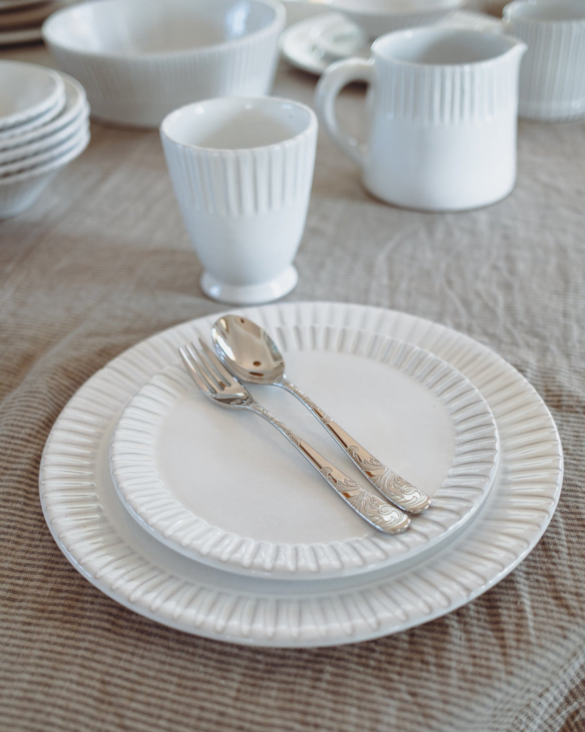 Lines Dinner Plates in Milk White - Set of 4