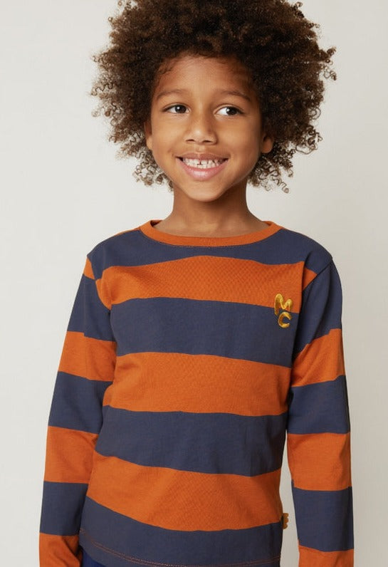 Chestnut & Navy Rugby Stripe Long Sleeve T-Shirt