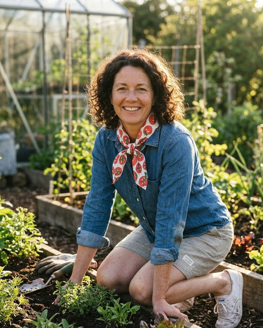 Bandana Scarf - Tomato White Square