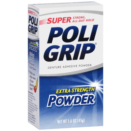 Poligrip Super Extra Strength Denture Adhesive Powder, 1.6 Oz