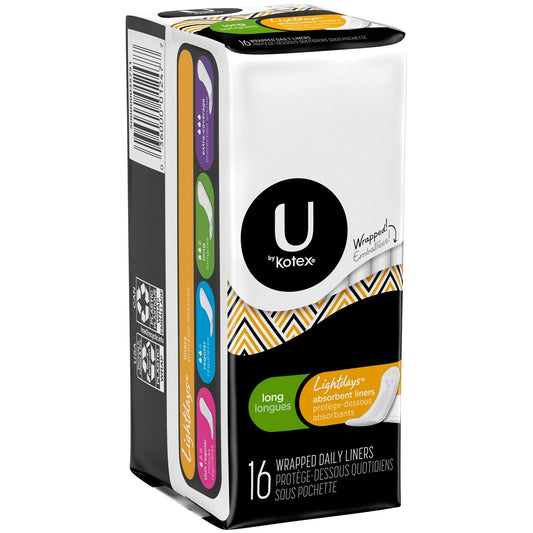 U by Kotex Security Lightdays Panty Liners, Light Absorbency, Long, Wrapped Unscented, Long