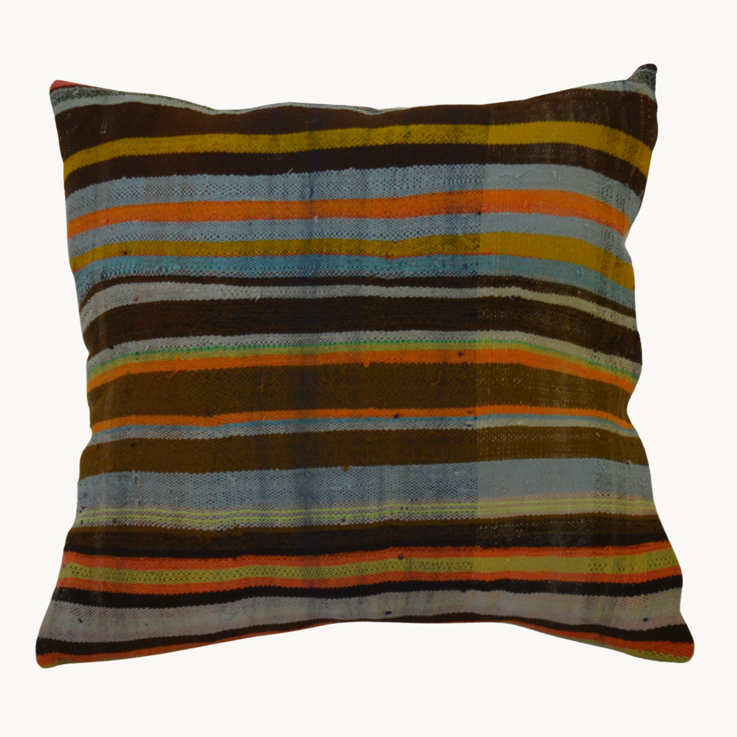 Handwoven Pillow with Brown and Chartreuse Stripes - Osadia Concept Store