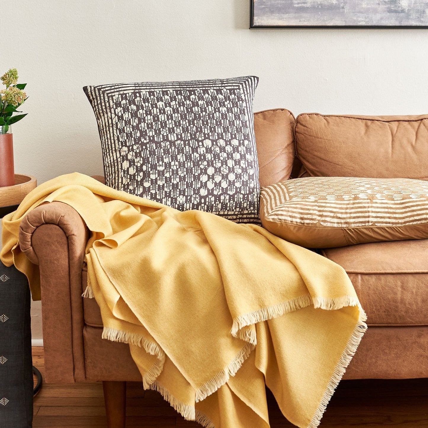 Oasis Gold Wax Block Print Mulberry Silk Pillow