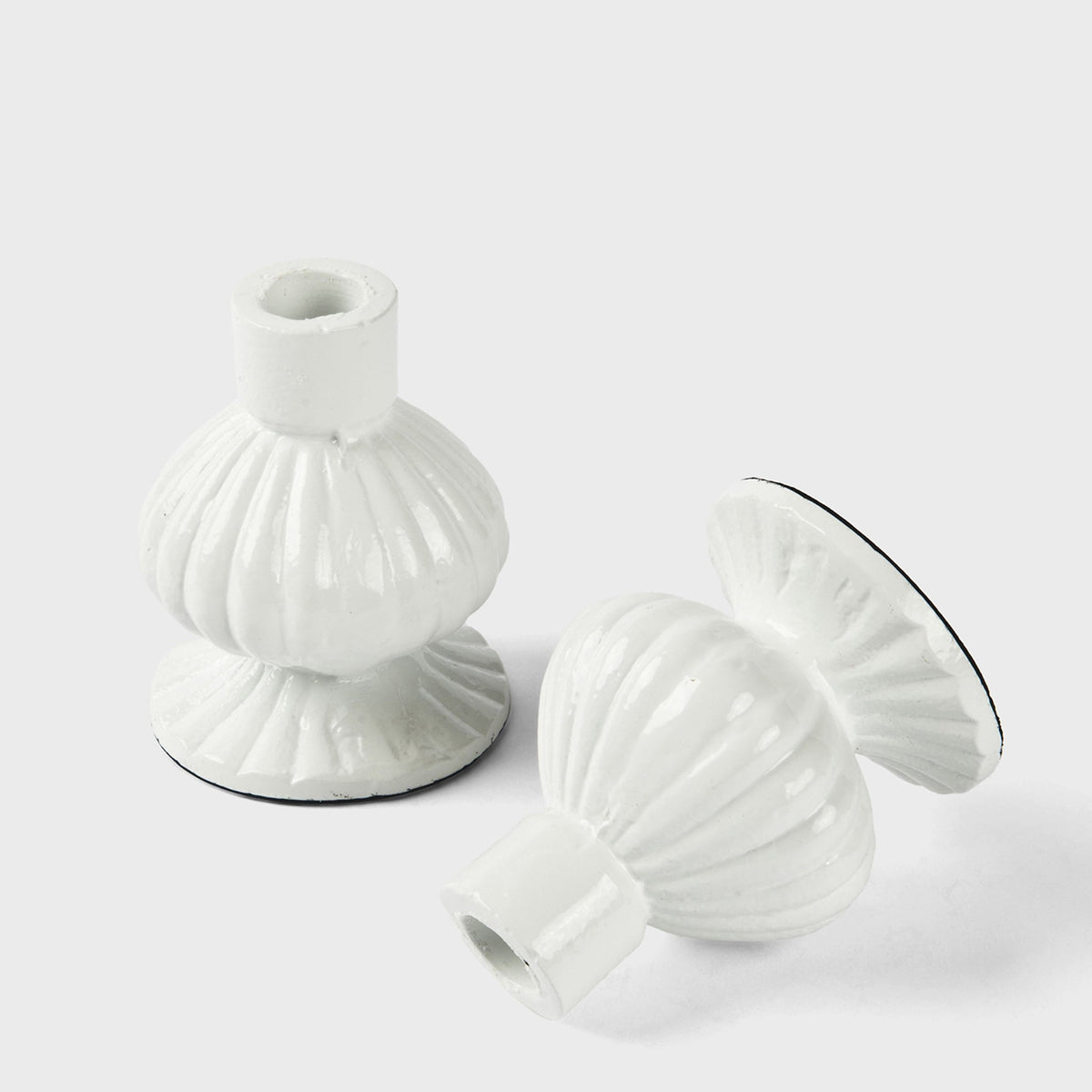 S/2 Sculpted Aluminum White Candlesticks