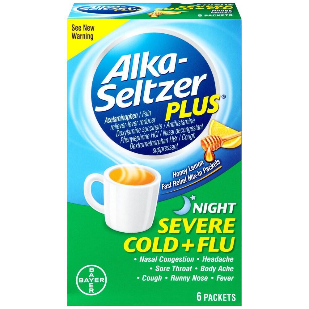 Alka-Seltzer Plus Severe Cold & Flu Night Honey Lemon Zest 6 Packets