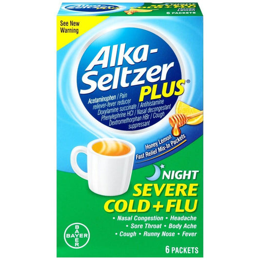 Alka-Seltzer Plus Severe Cold & Flu Night Honey Lemon Zest 6 Packets