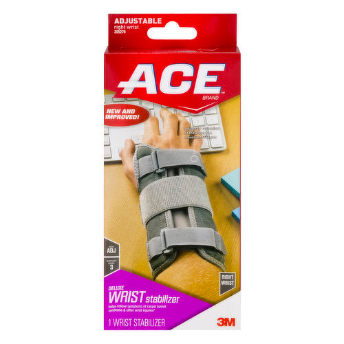 Ace Deluxe Right Wrist Stabilizer Adjustable Brace, Gray