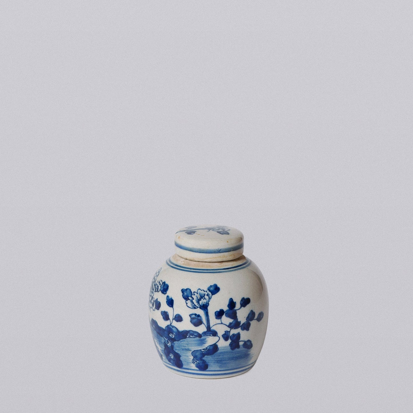 Blue and White Porcelain Mini Peony Floral Round Jar